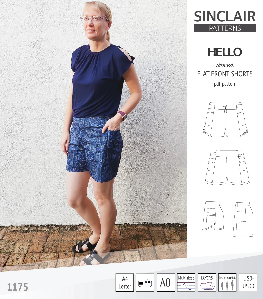 Hello flat front elastic back woven shorts with side panels (PDF) - Image 33
