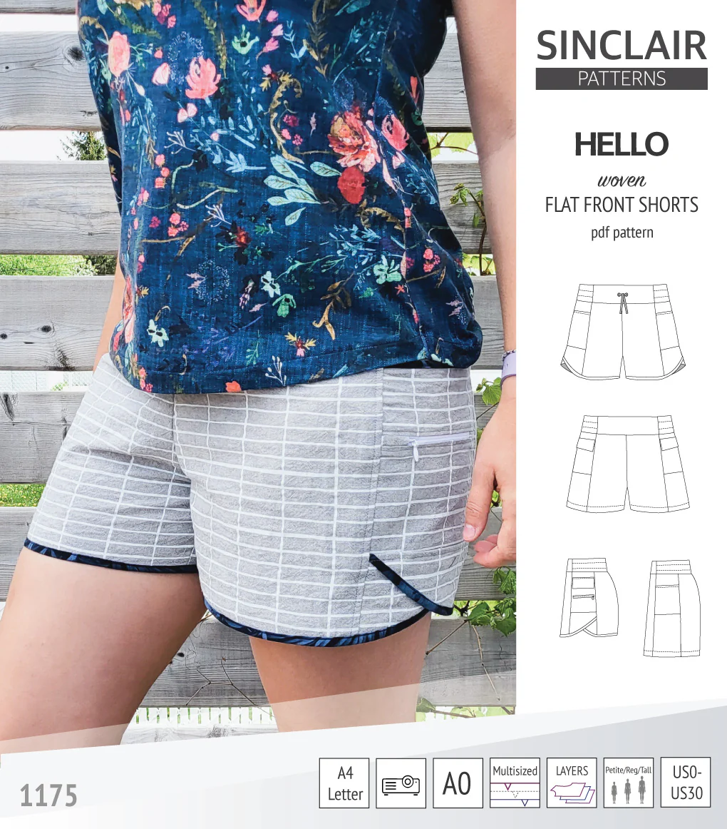 Hello flat front elastic back woven shorts with side panels (PDF) - Image 4