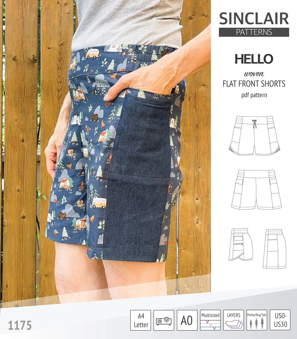 Hello flat front elastic back woven shorts with side panels (PDF) - Image 43