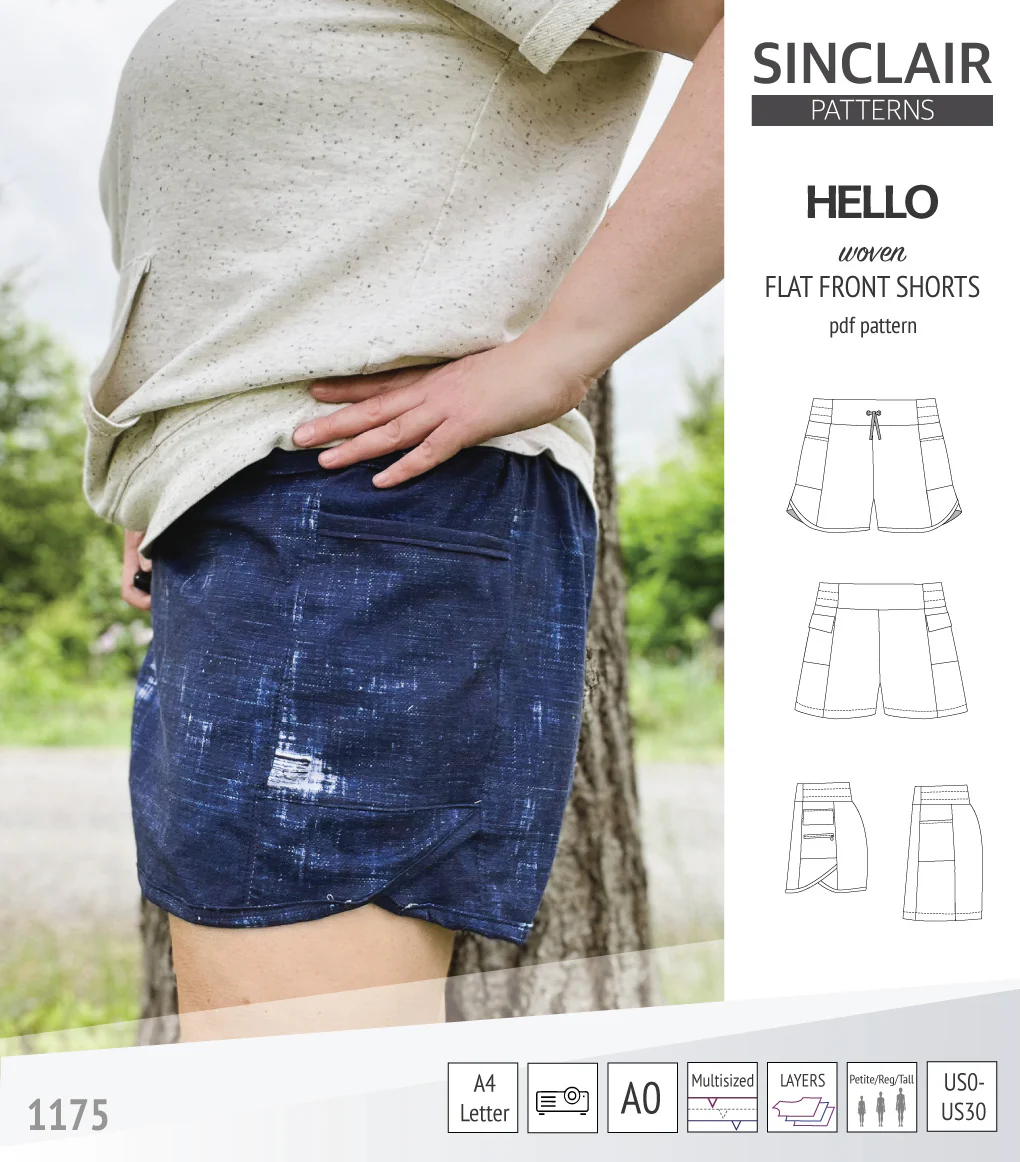Hello flat front elastic back woven shorts with side panels (PDF) - Image 61
