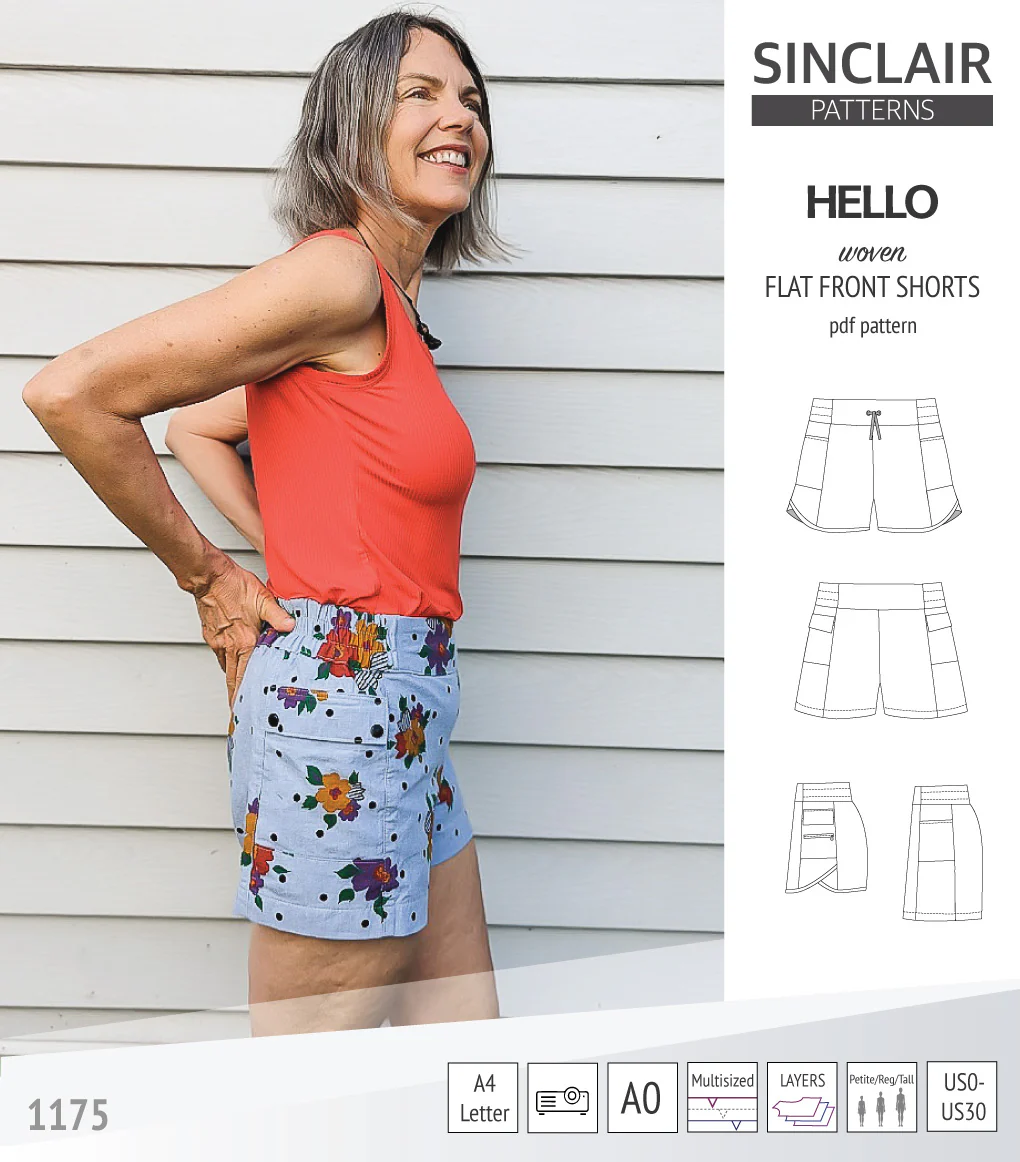 Hello flat front elastic back woven shorts with side panels (PDF) - Image 7