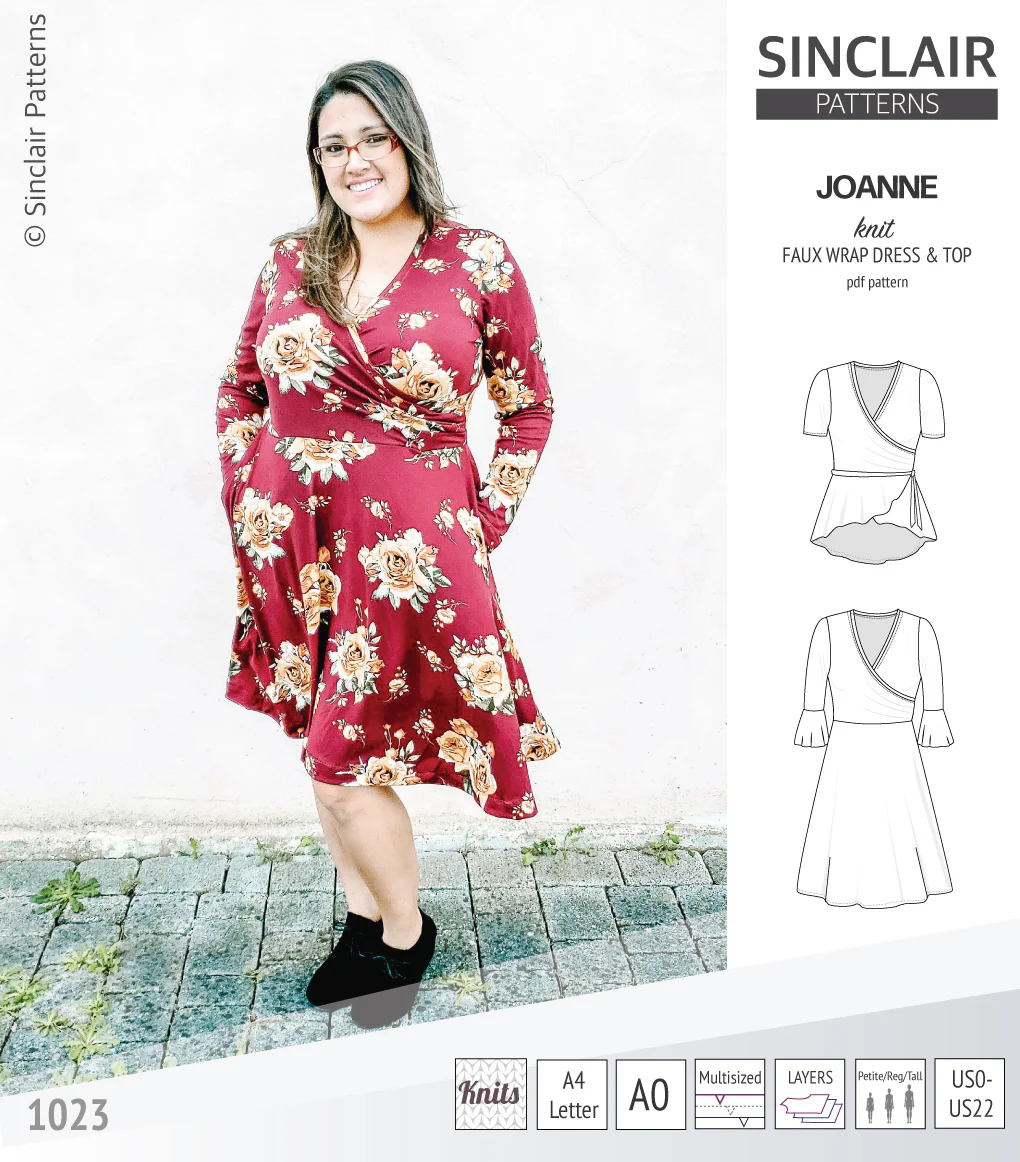 Joanne faux wrap knit dress with flared skirt (PDF) - Image 12