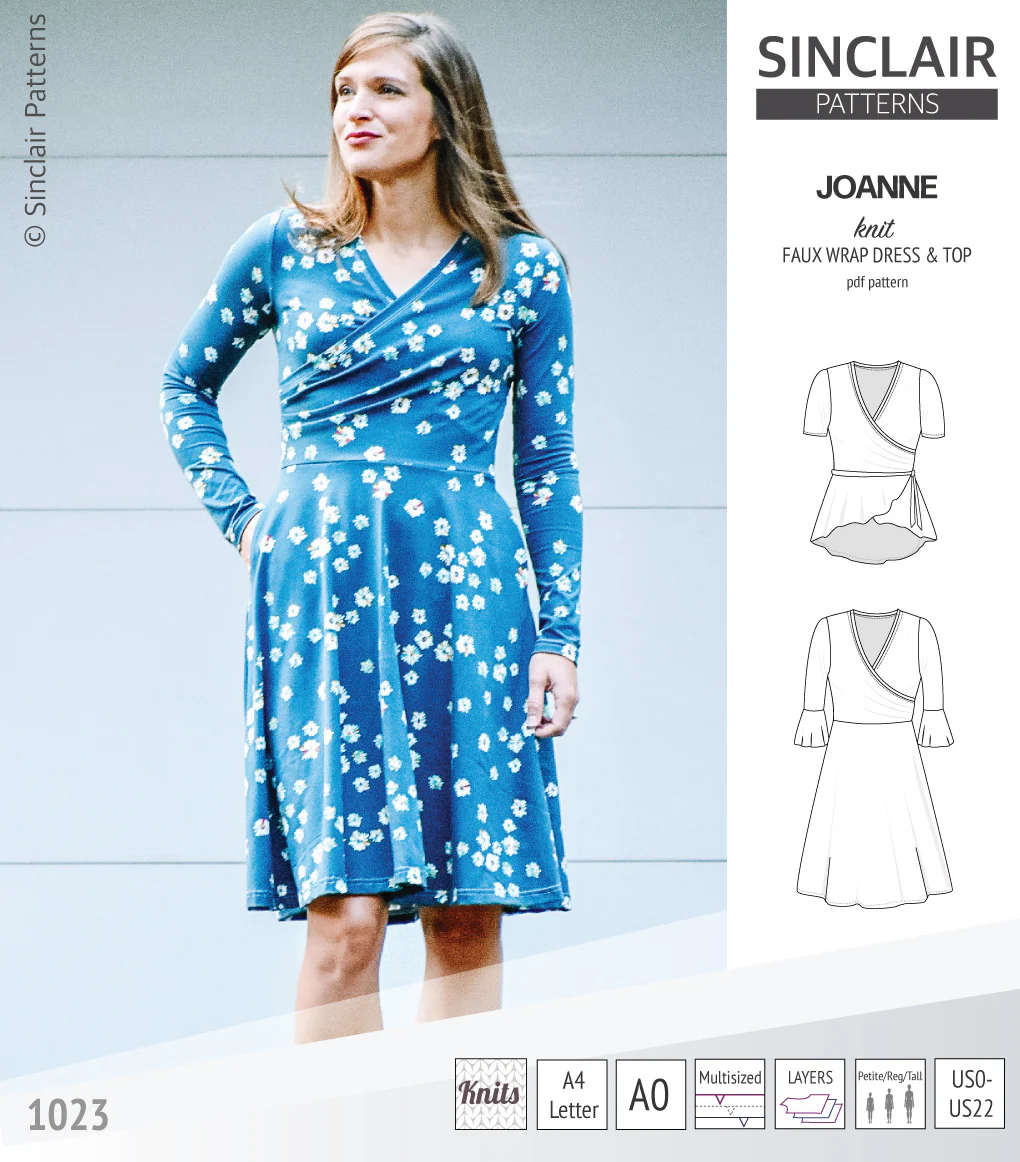 Joanne faux wrap knit dress with flared skirt (PDF) - Image 13