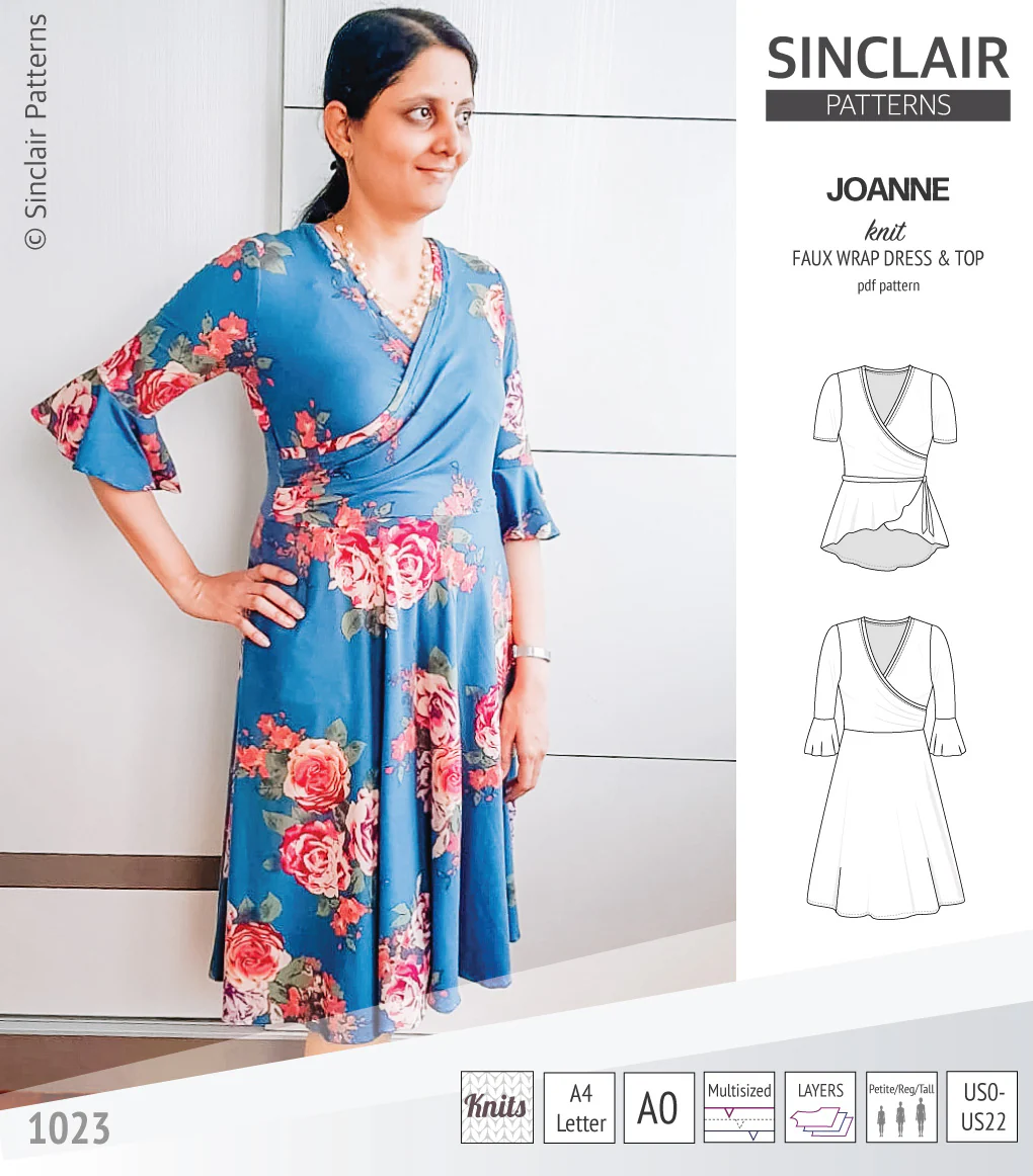 Joanne faux wrap knit dress with flared skirt (PDF) - Image 17