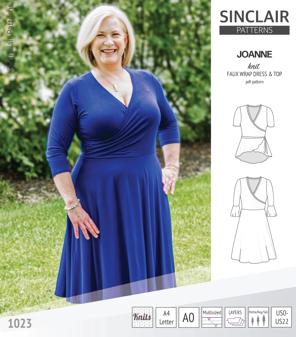 Joanne faux wrap knit dress with flared skirt (PDF) - Image 3