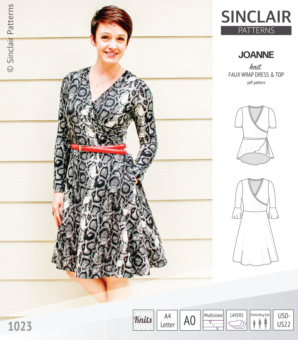 Joanne faux wrap knit dress with flared skirt (PDF) - Image 4