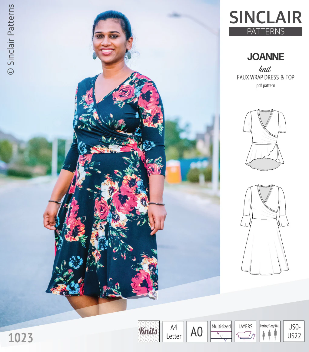 Joanne faux wrap knit dress with flared skirt (PDF) - Image 5
