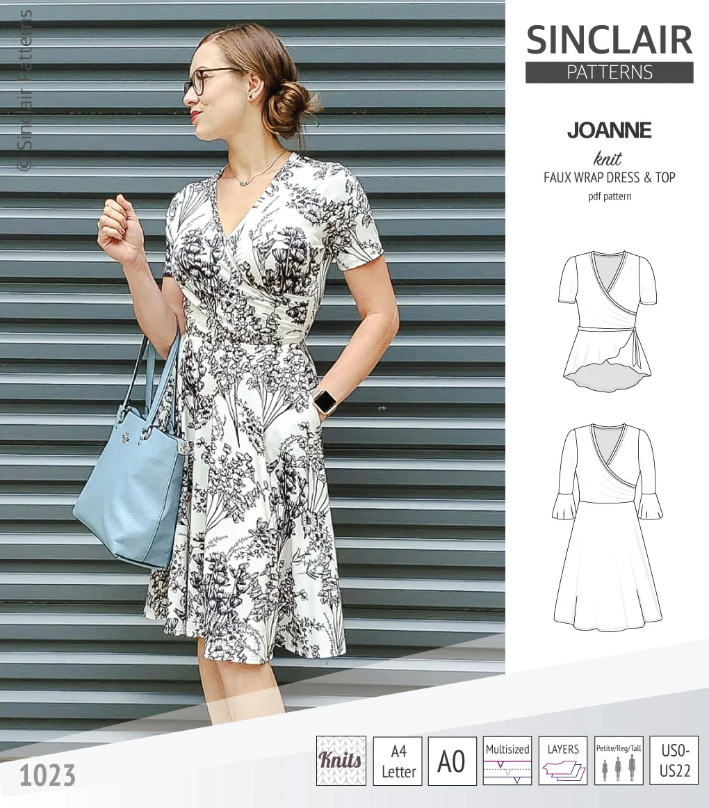 Joanne faux wrap knit dress with flared skirt (PDF) - Image 6