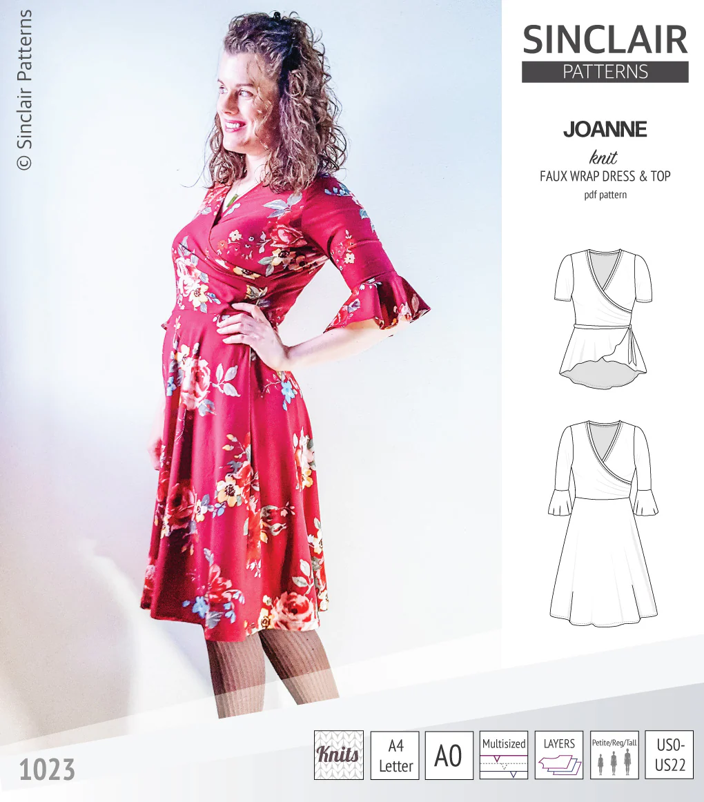 Joanne faux wrap knit dress with flared skirt (PDF) - Image 8