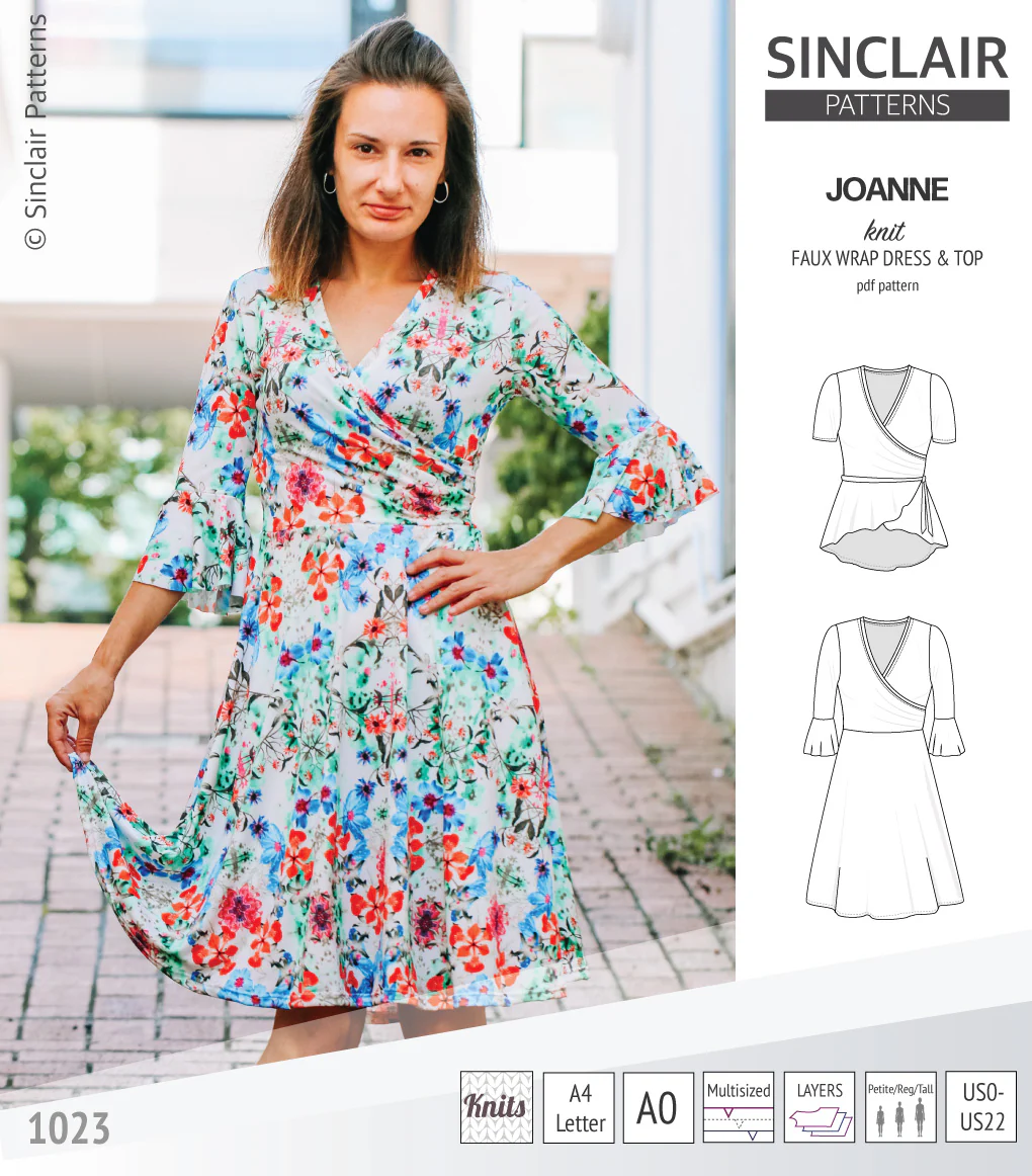 Joanne faux wrap knit dress with flared skirt (PDF) - Image 9