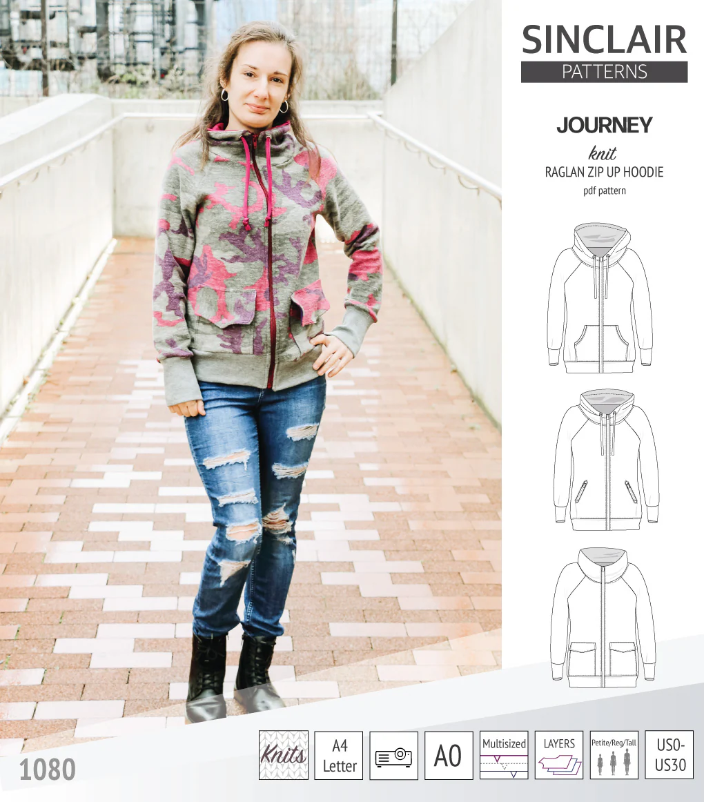 Journey zip up knit raglan hoodie with different pocket styles (PDF) - Image 14