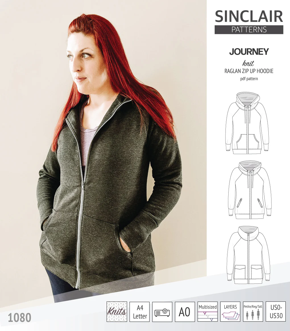 Journey zip up knit raglan hoodie with different pocket styles (PDF) - Image 17