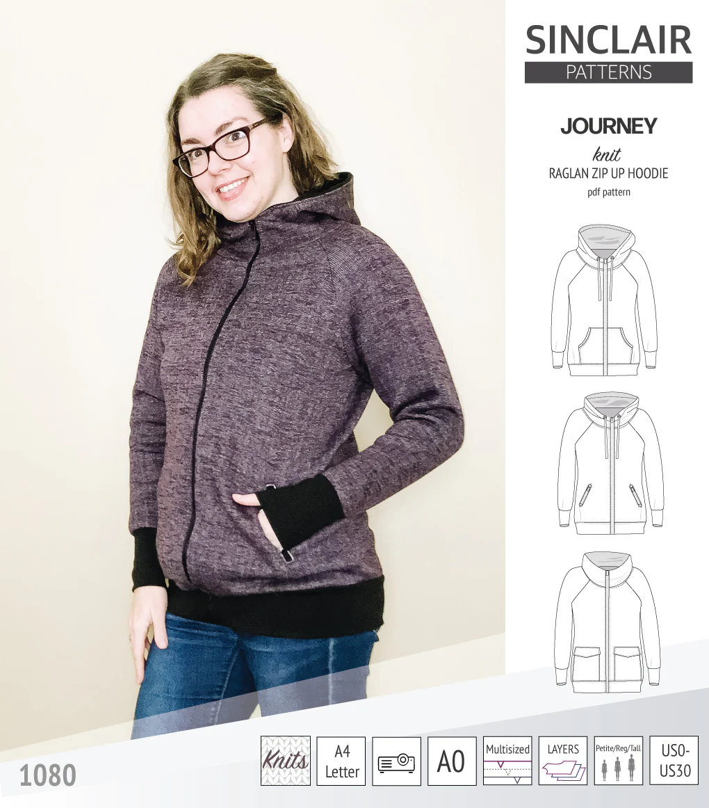 Journey zip up knit raglan hoodie with different pocket styles (PDF) - Image 21