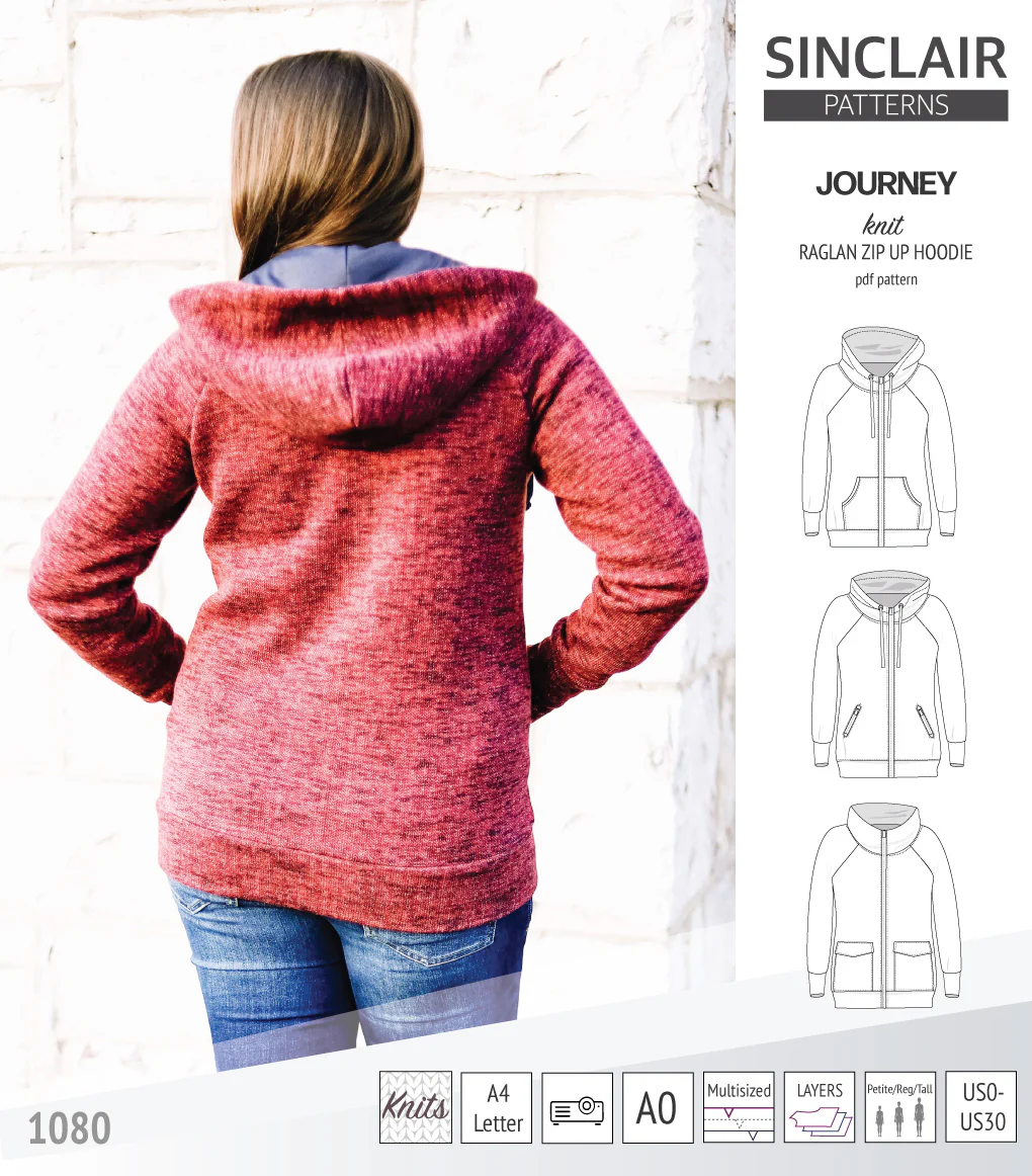 Journey zip up knit raglan hoodie with different pocket styles (PDF) - Image 3