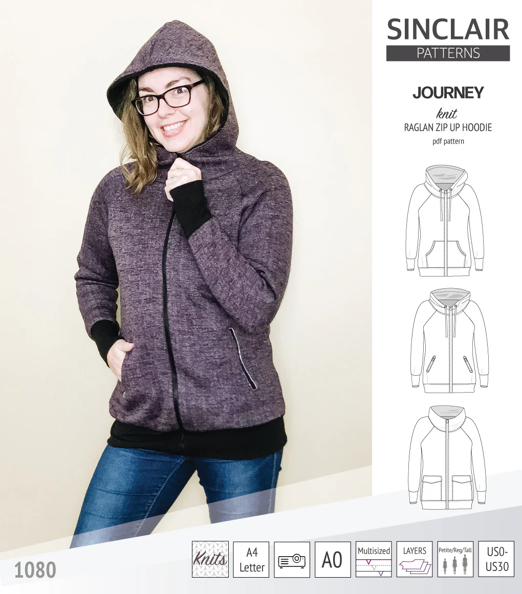 Journey zip up knit raglan hoodie with different pocket styles (PDF) - Image 36