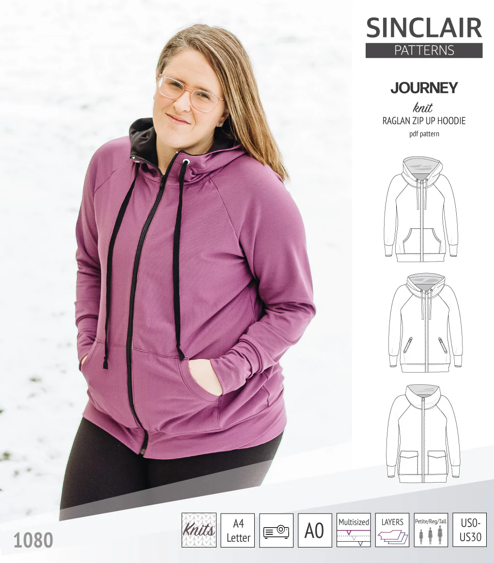 Journey zip up knit raglan hoodie with different pocket styles (PDF) - Image 37