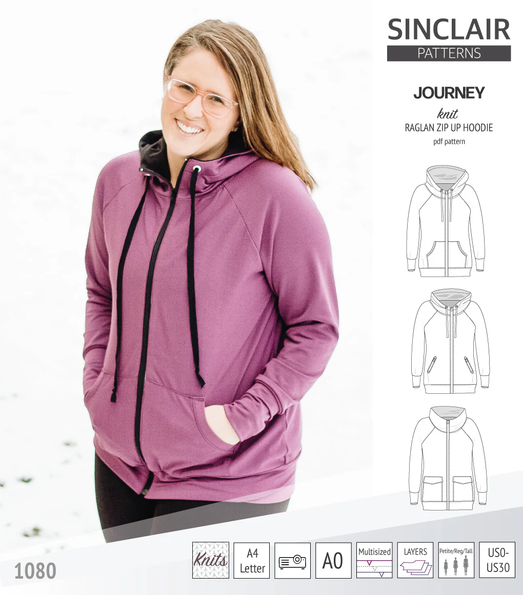 Journey zip up knit raglan hoodie with different pocket styles (PDF) - Image 4