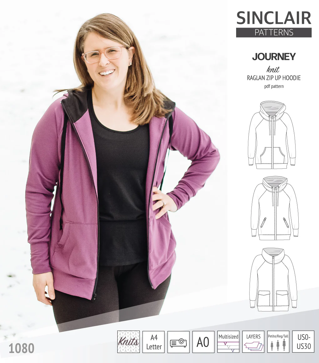Journey zip up knit raglan hoodie with different pocket styles (PDF) - Image 5