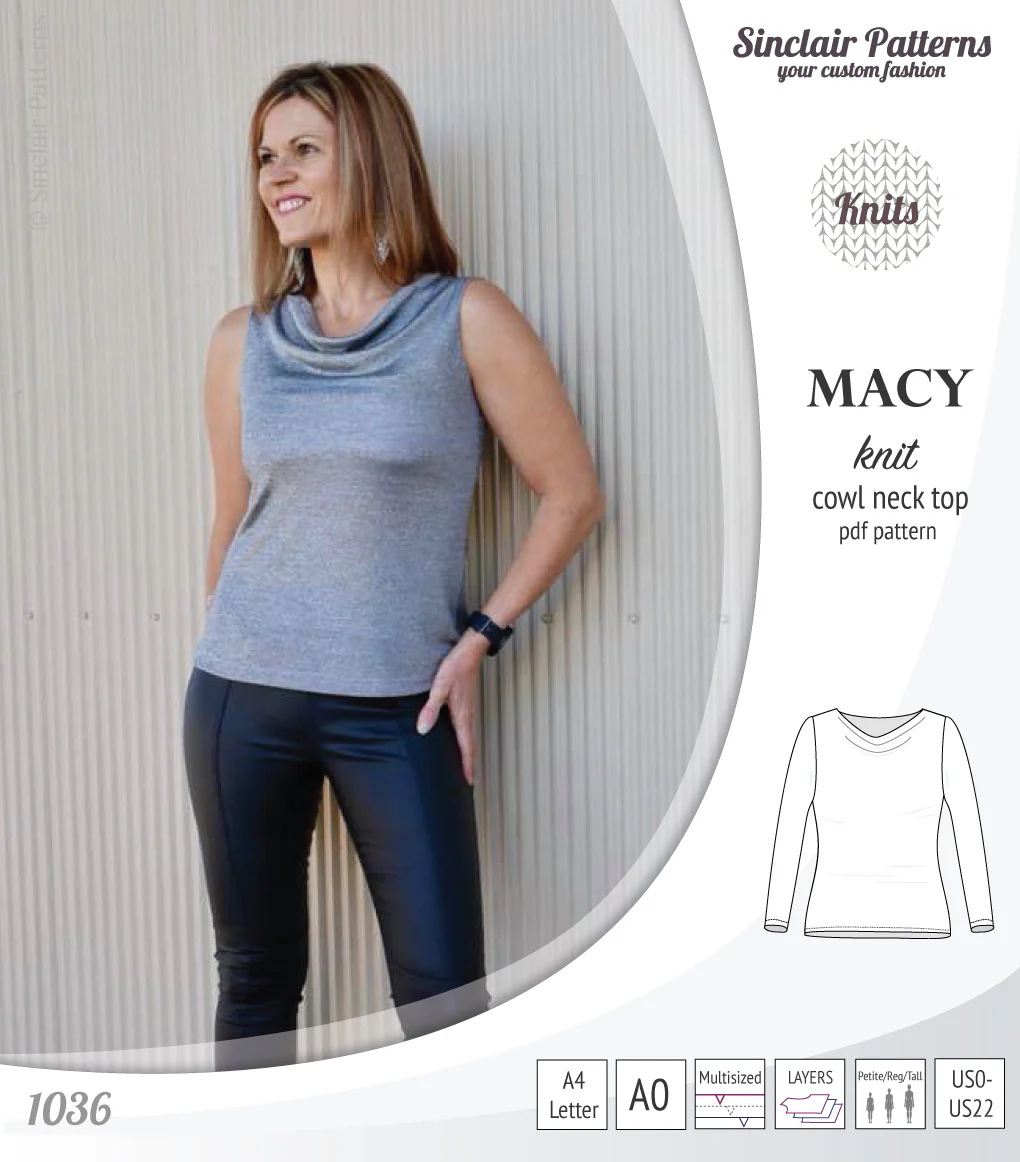Macy knit semi fitted cowl neck top (PDF) - Image 3