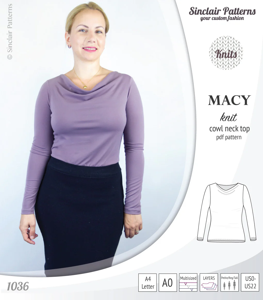 Macy knit semi fitted cowl neck top (PDF) - Image 4