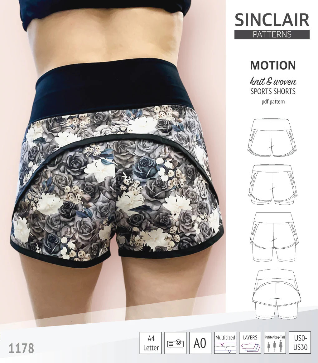 Motion woven sports shorts with contoured yoga waistband and underlay shorties (PDF) - Image 11