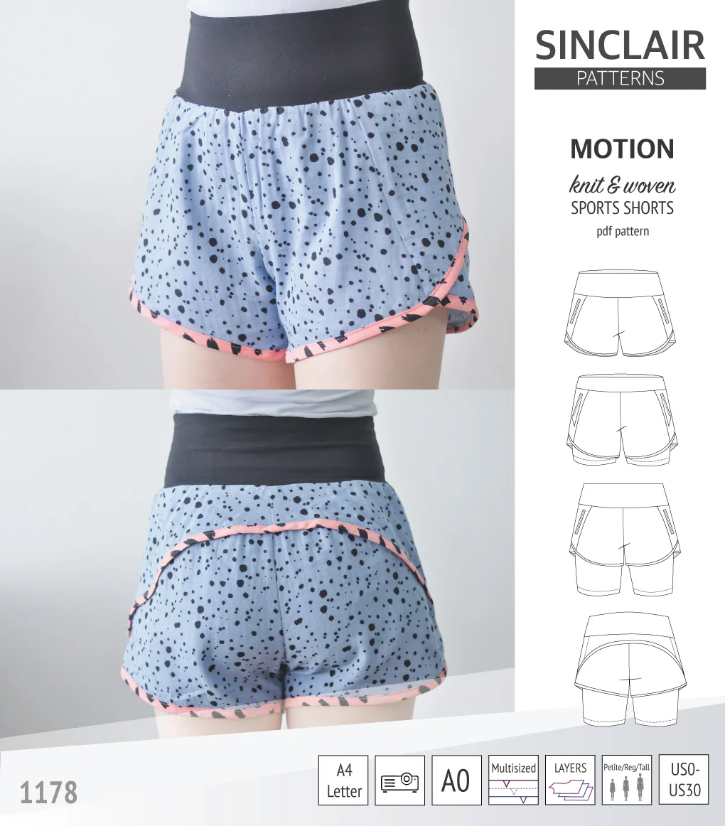 Motion woven sports shorts with contoured yoga waistband and underlay shorties (PDF) - Image 12