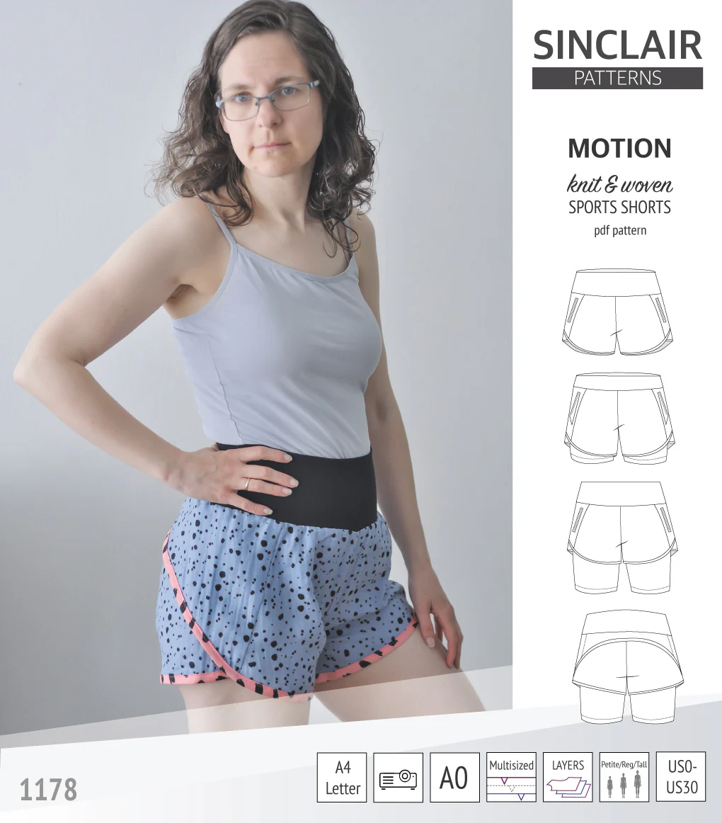 Motion woven sports shorts with contoured yoga waistband and underlay shorties (PDF) - Image 13