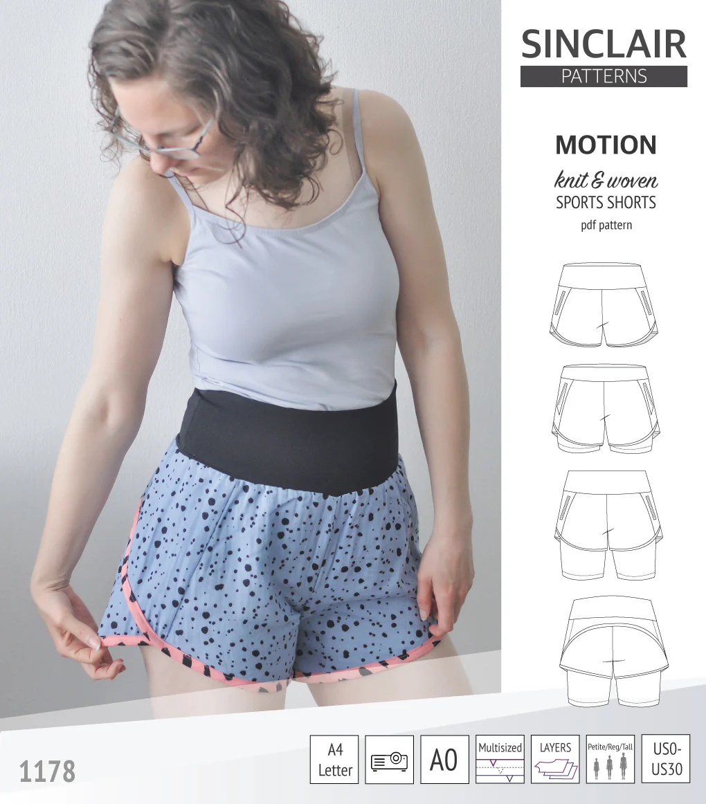 Motion woven sports shorts with contoured yoga waistband and underlay shorties (PDF) - Image 14