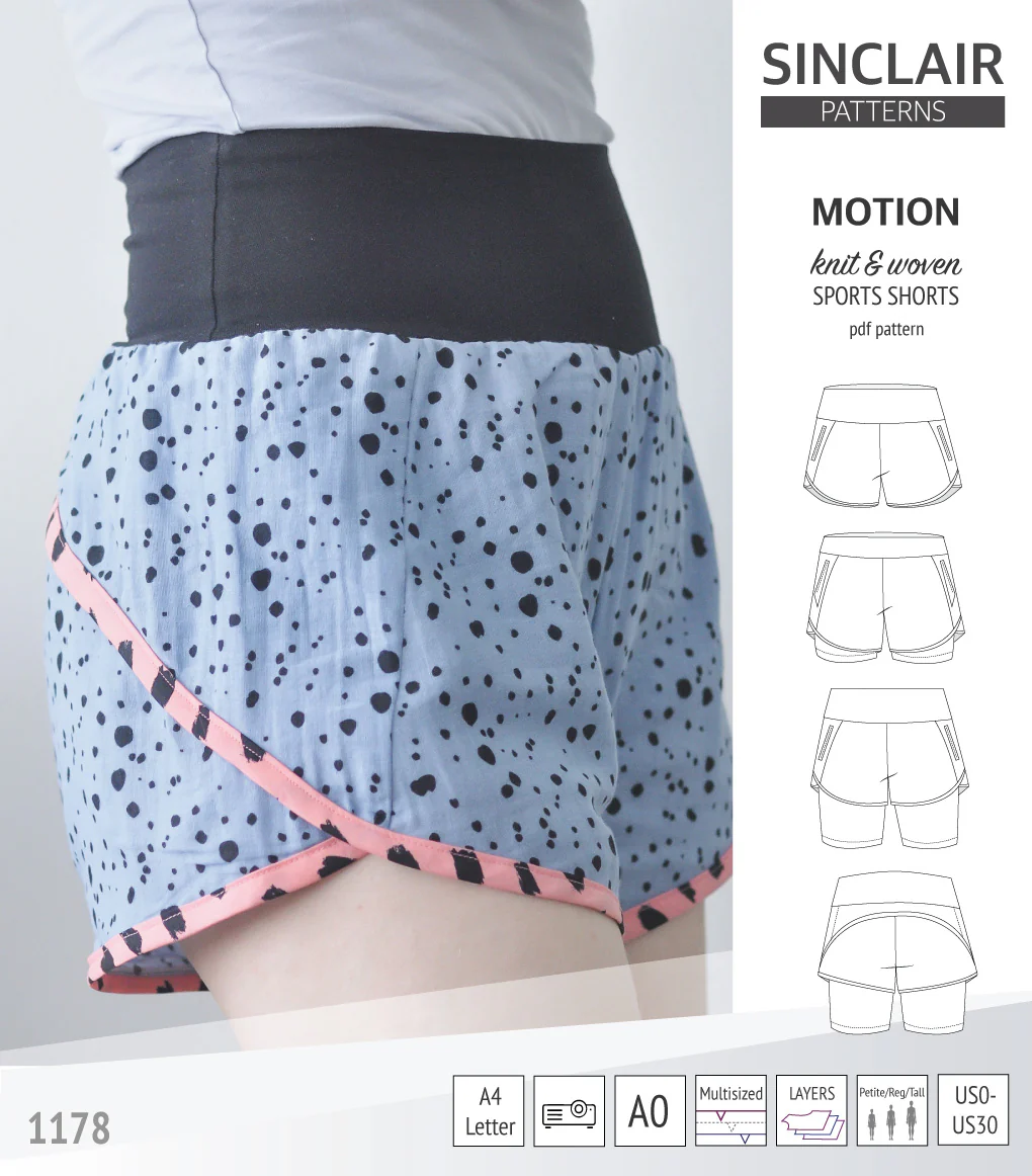 Motion woven sports shorts with contoured yoga waistband and underlay shorties (PDF) - Image 15
