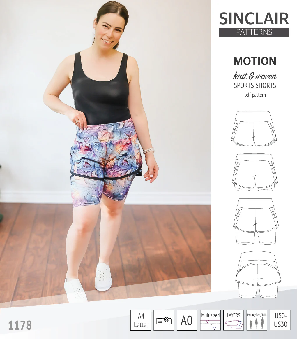 Motion woven sports shorts with contoured yoga waistband and underlay shorties (PDF) - Image 16