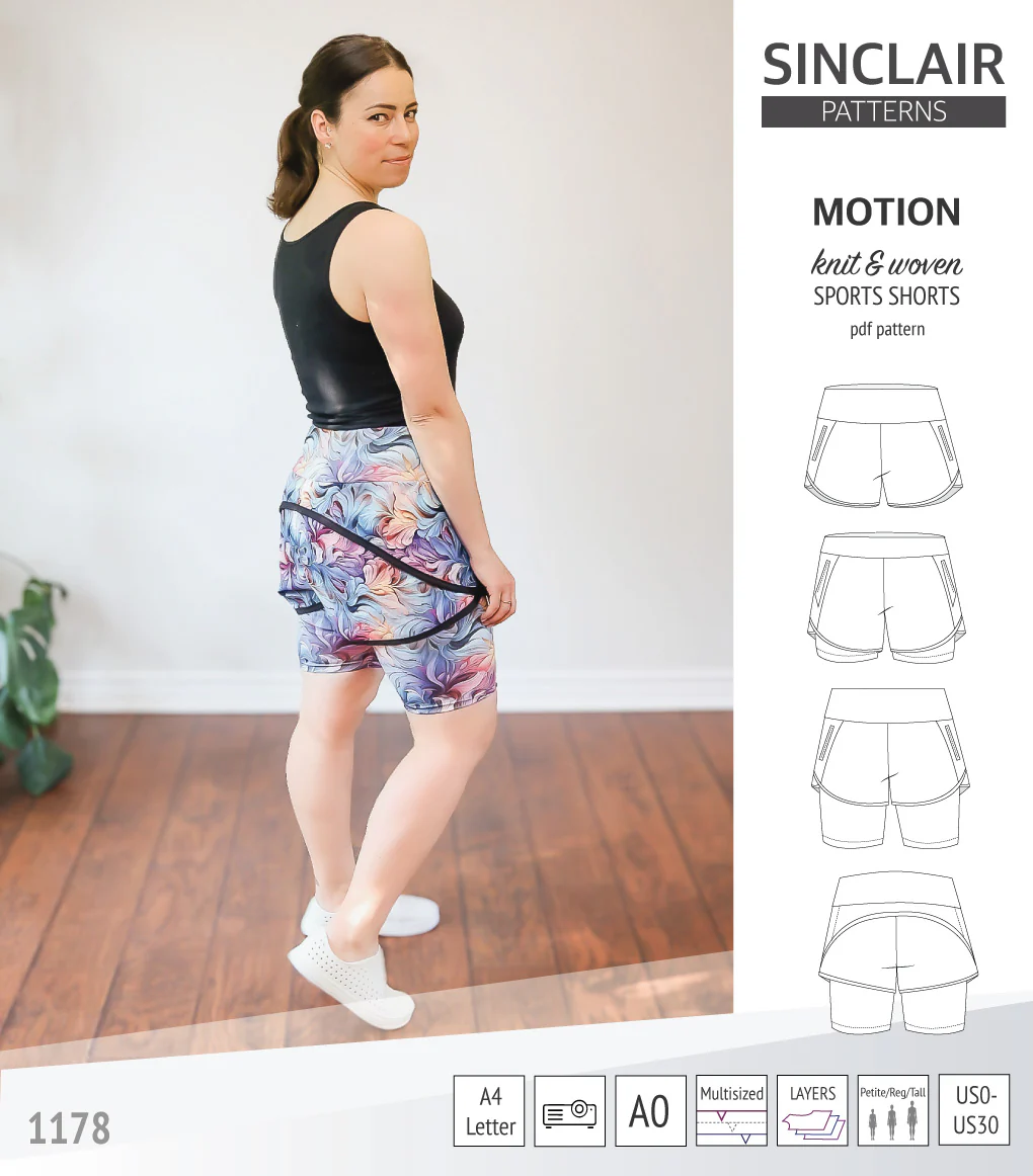 Motion woven sports shorts with contoured yoga waistband and underlay shorties (PDF) - Image 17