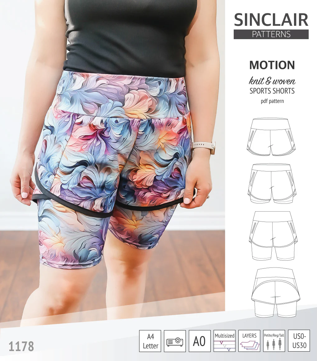 Motion woven sports shorts with contoured yoga waistband and underlay shorties (PDF) - Image 18
