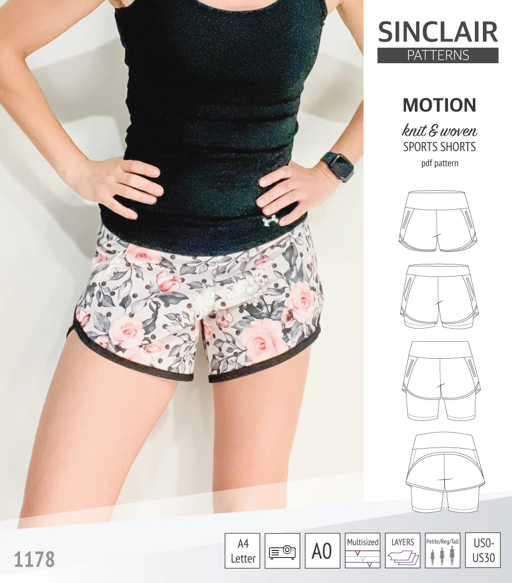 Motion woven sports shorts with contoured yoga waistband and underlay shorties (PDF) - Image 19