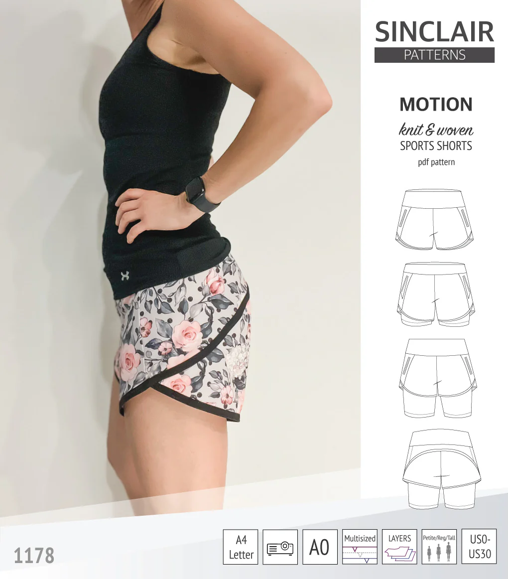 Motion woven sports shorts with contoured yoga waistband and underlay shorties (PDF) - Image 20