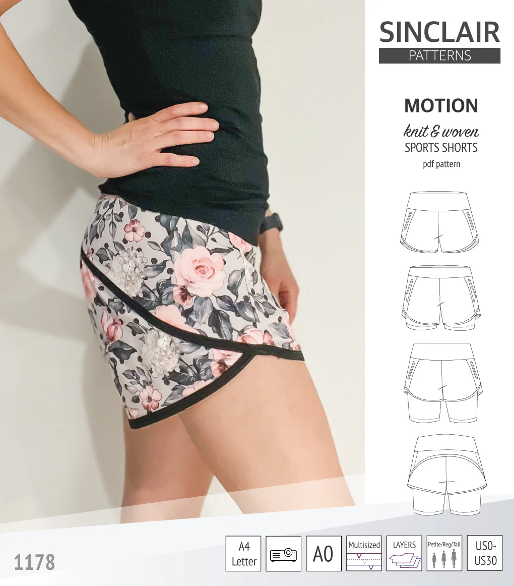 Motion woven sports shorts with contoured yoga waistband and underlay shorties (PDF) - Image 21