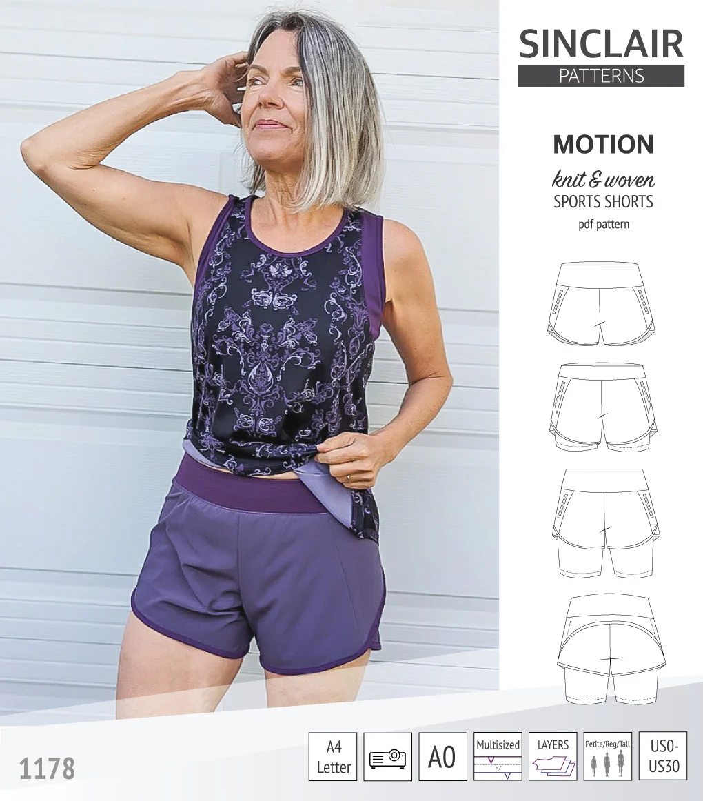 Motion woven sports shorts with contoured yoga waistband and underlay shorties (PDF) - Image 22