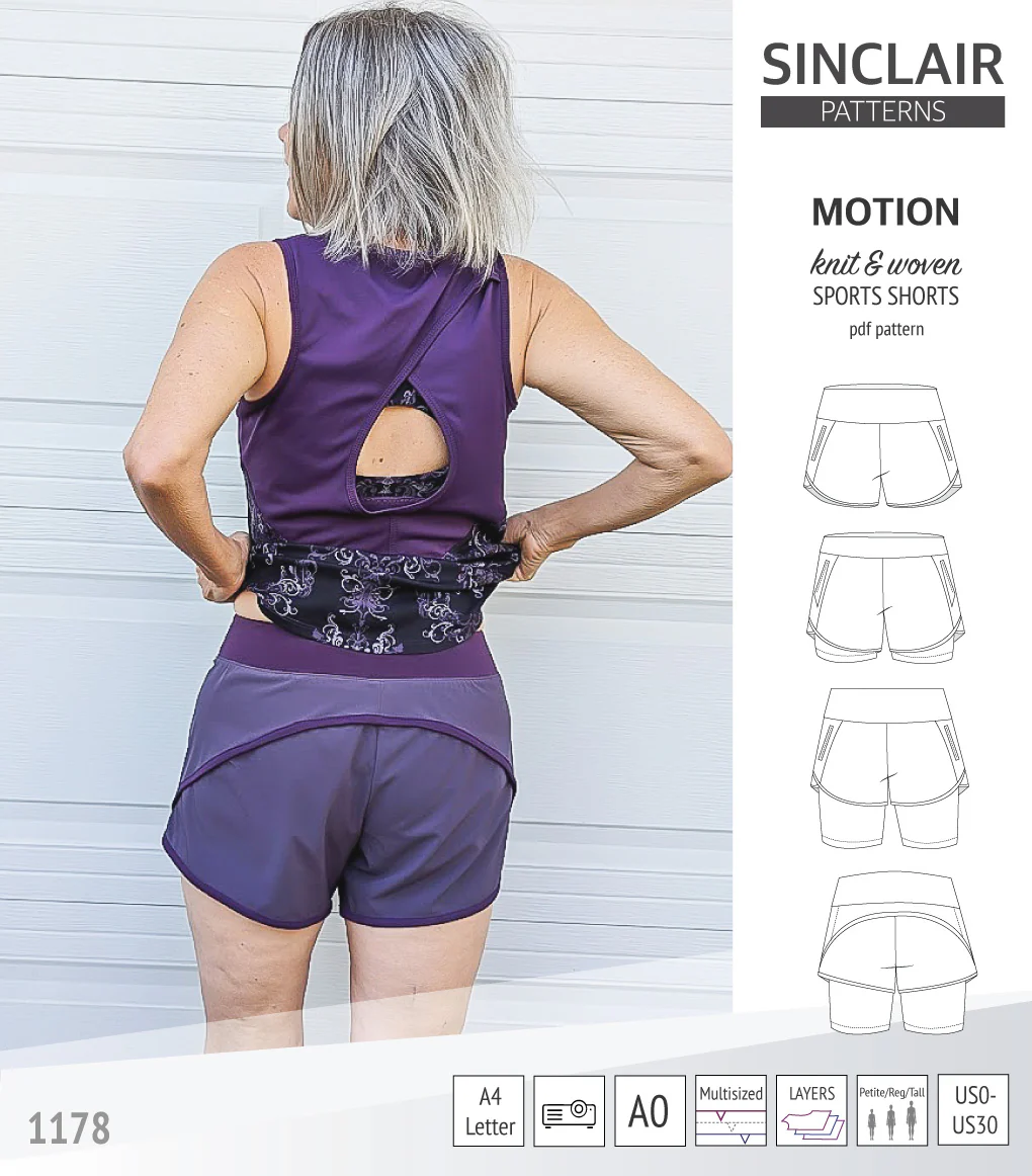 Motion woven sports shorts with contoured yoga waistband and underlay shorties (PDF) - Image 23