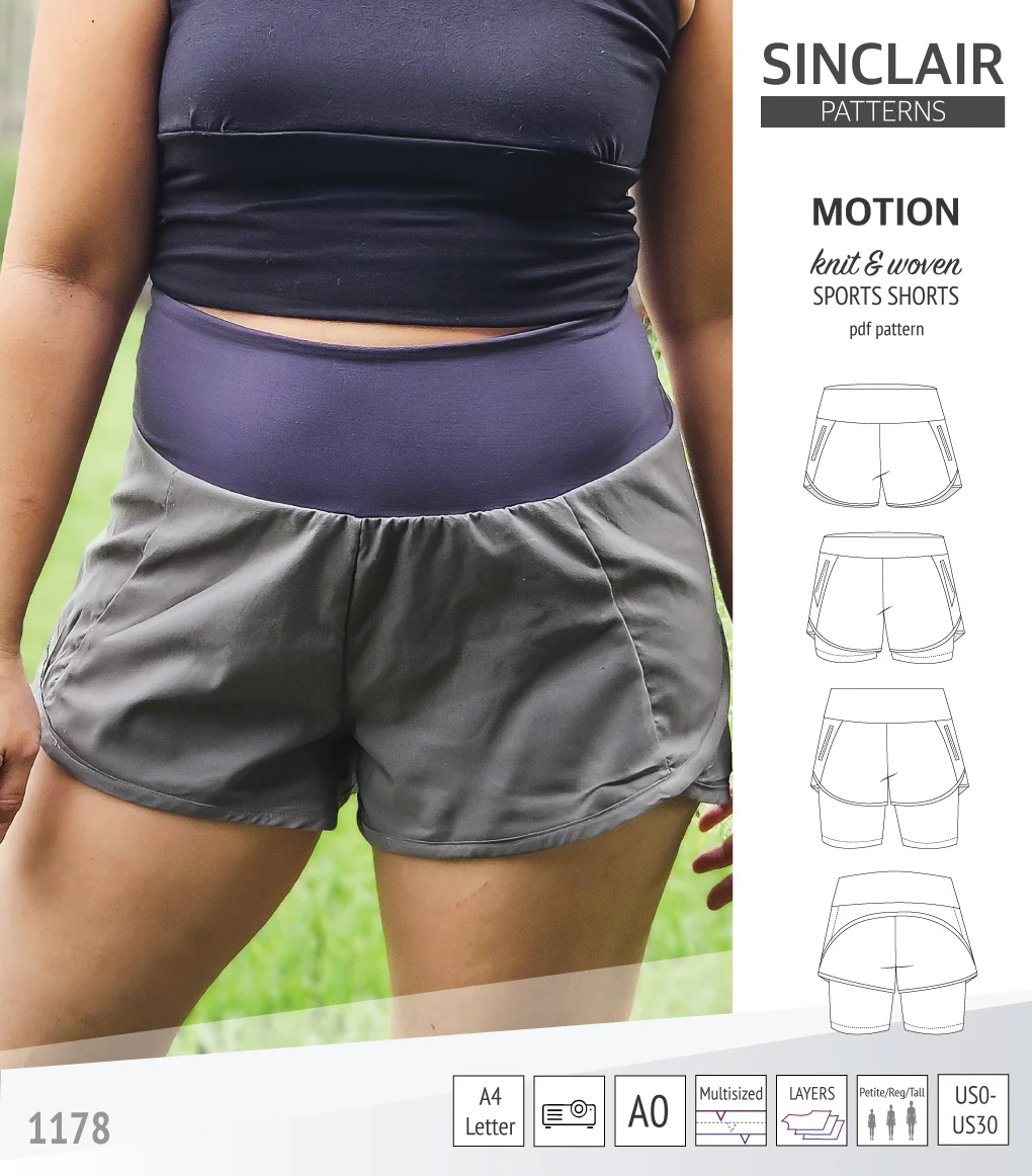 Motion woven sports shorts with contoured yoga waistband and underlay shorties (PDF) - Image 24