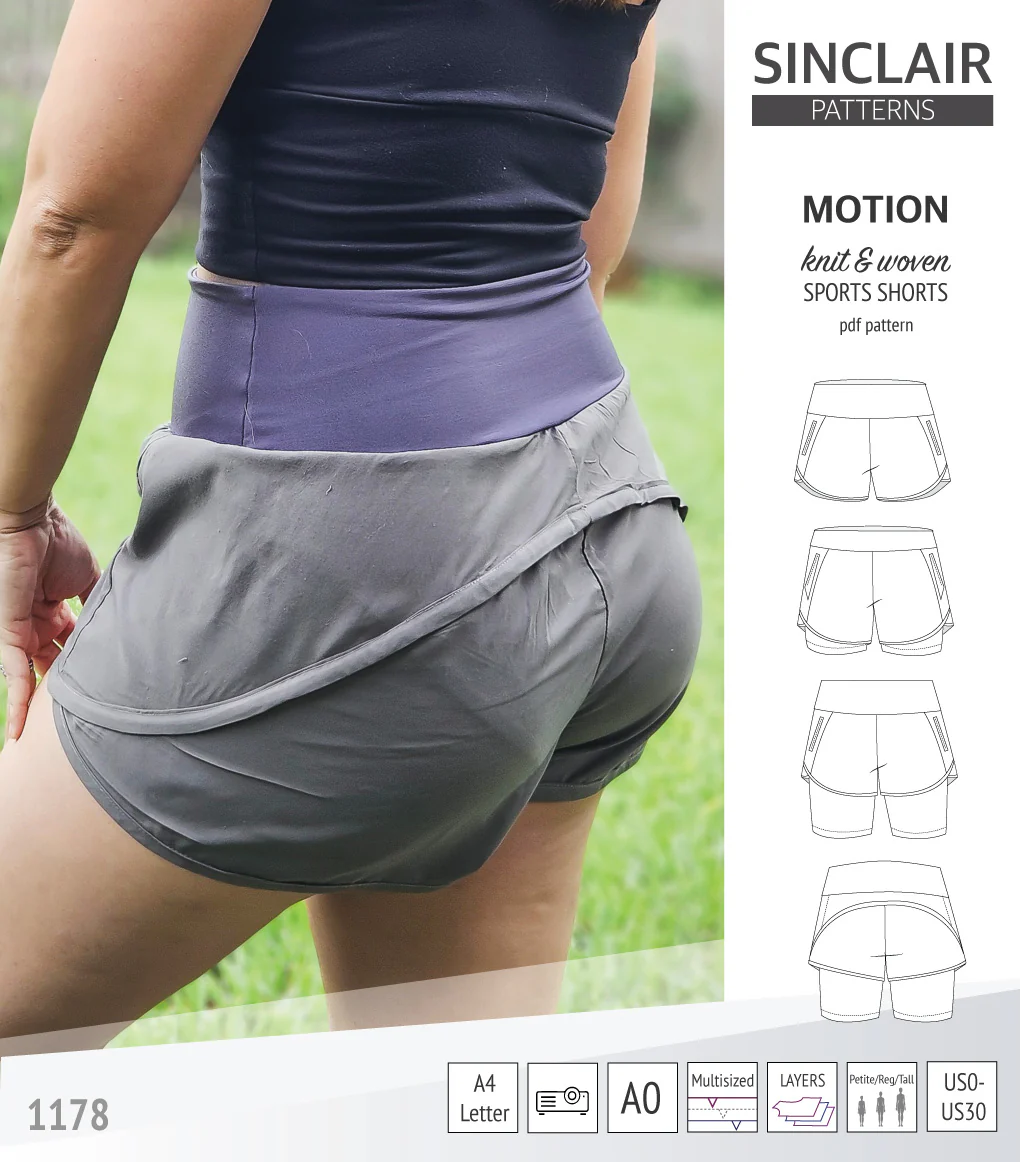 Motion woven sports shorts with contoured yoga waistband and underlay shorties (PDF) - Image 25