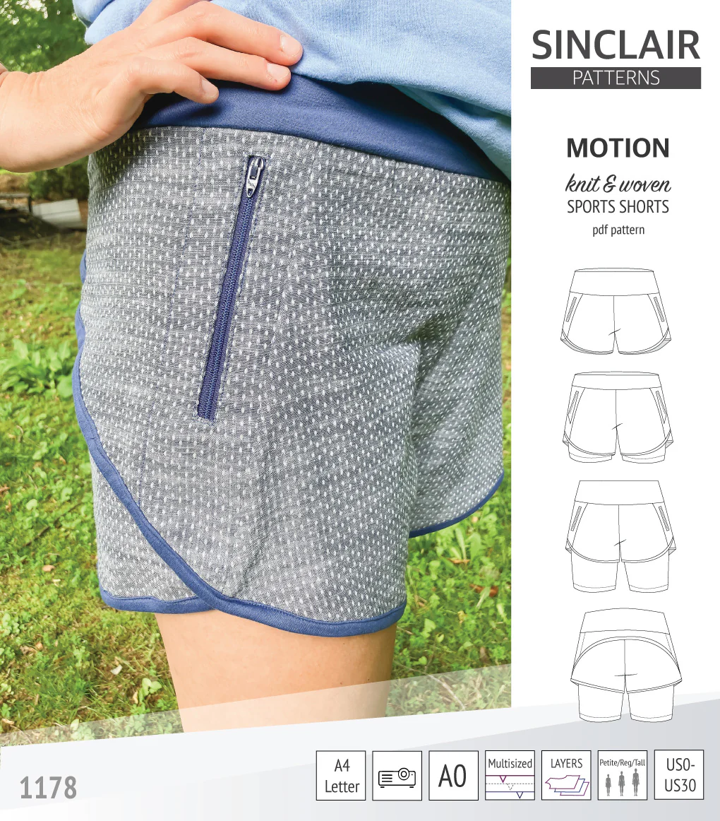 Motion woven sports shorts with contoured yoga waistband and underlay shorties (PDF) - Image 26