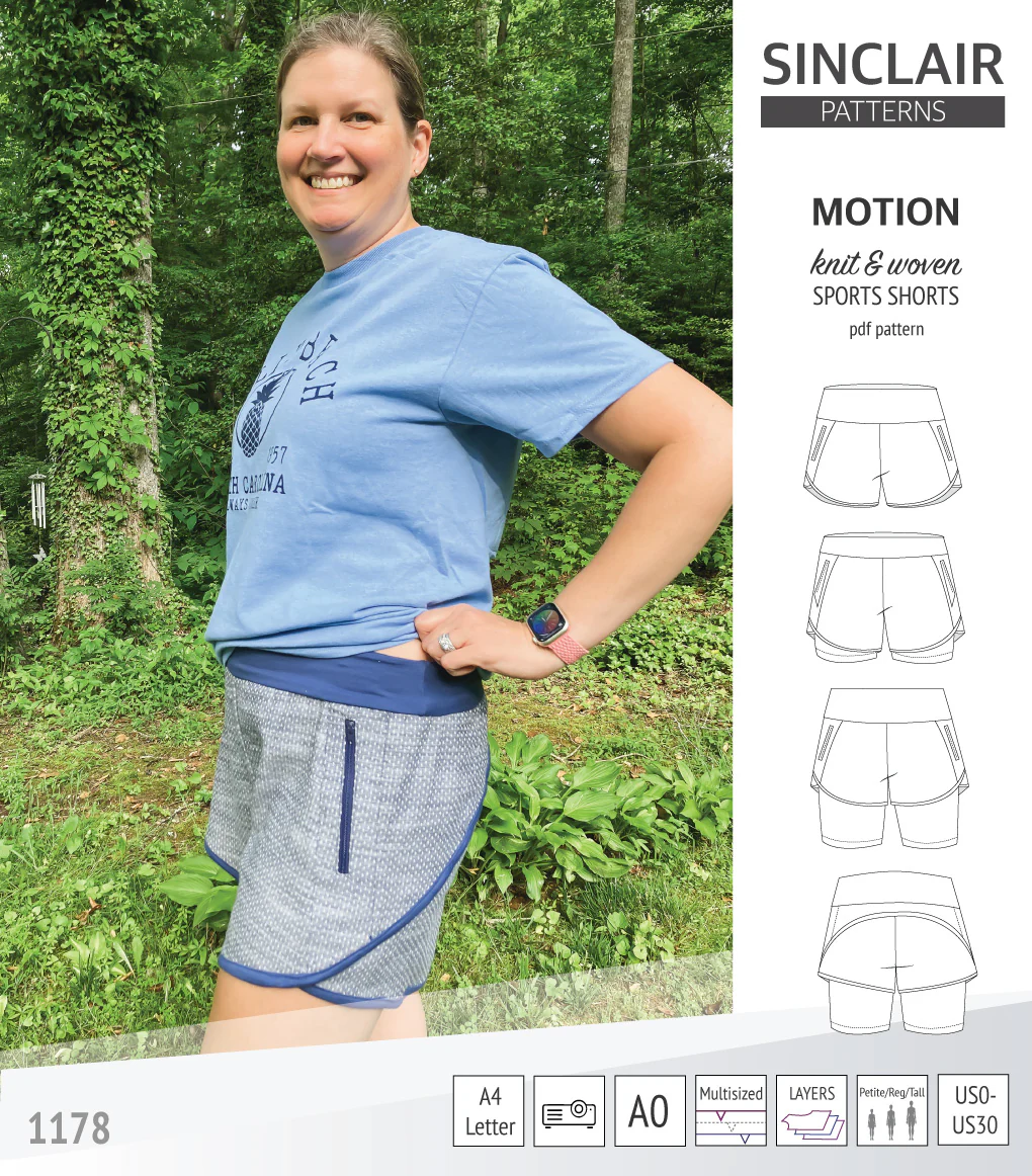 Motion woven sports shorts with contoured yoga waistband and underlay shorties (PDF) - Image 27