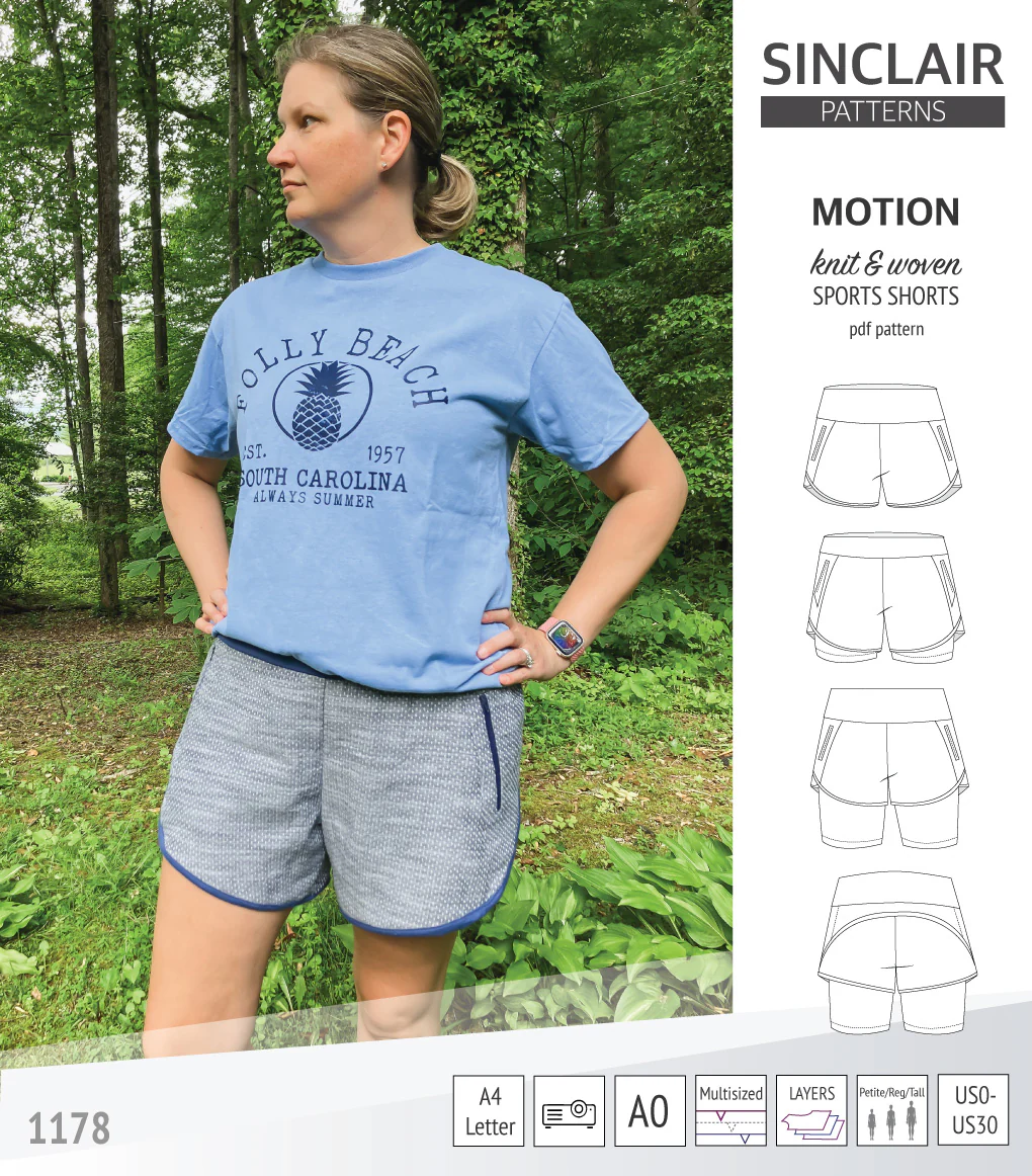 Motion woven sports shorts with contoured yoga waistband and underlay shorties (PDF) - Image 28