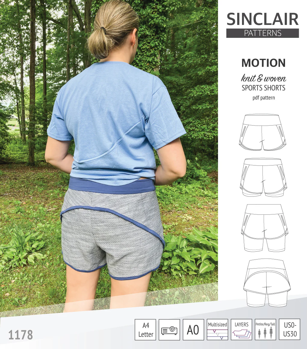 Motion woven sports shorts with contoured yoga waistband and underlay shorties (PDF) - Image 29