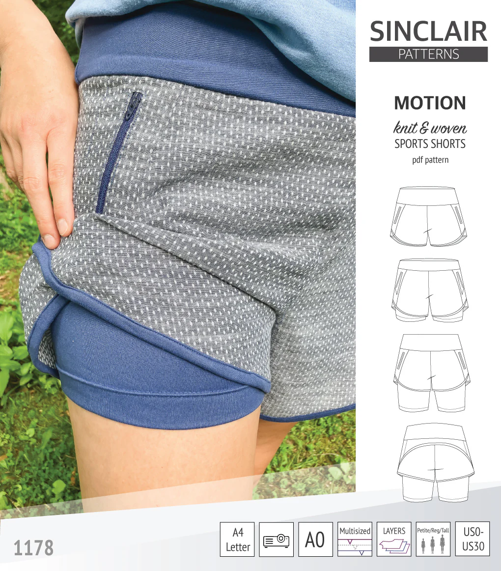 Motion woven sports shorts with contoured yoga waistband and underlay shorties (PDF) - Image 30