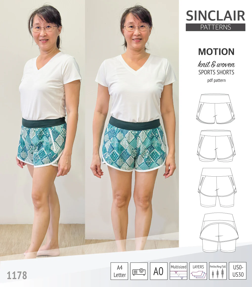 Motion woven sports shorts with contoured yoga waistband and underlay shorties (PDF) - Image 31