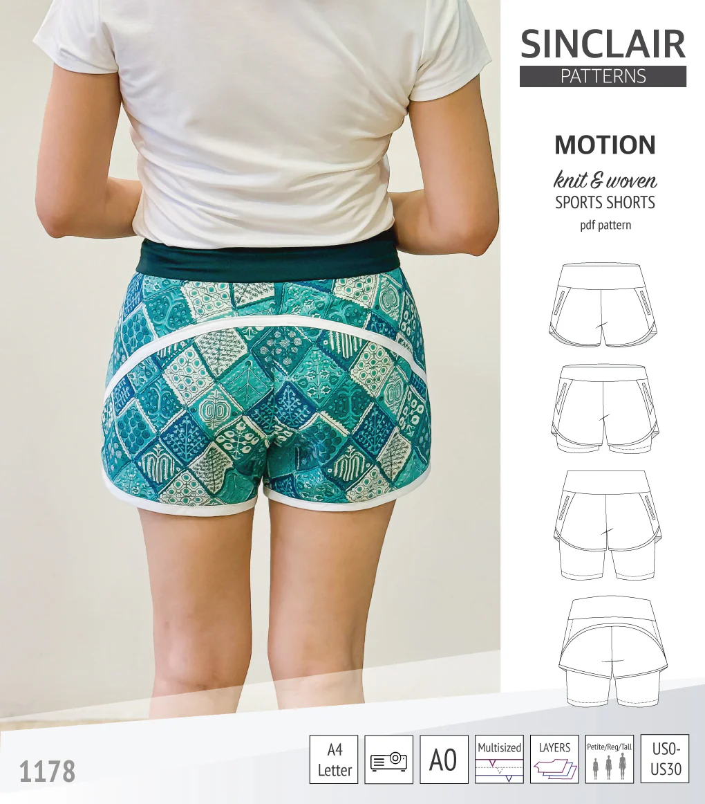 Motion woven sports shorts with contoured yoga waistband and underlay shorties (PDF) - Image 32