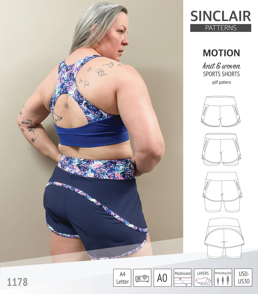 Motion woven sports shorts with contoured yoga waistband and underlay shorties (PDF) - Image 33