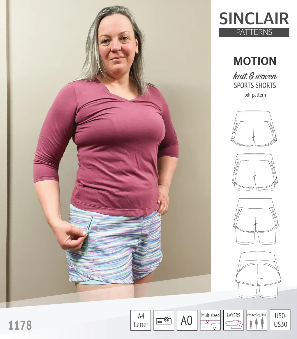 Motion woven sports shorts with contoured yoga waistband and underlay shorties (PDF) - Image 35