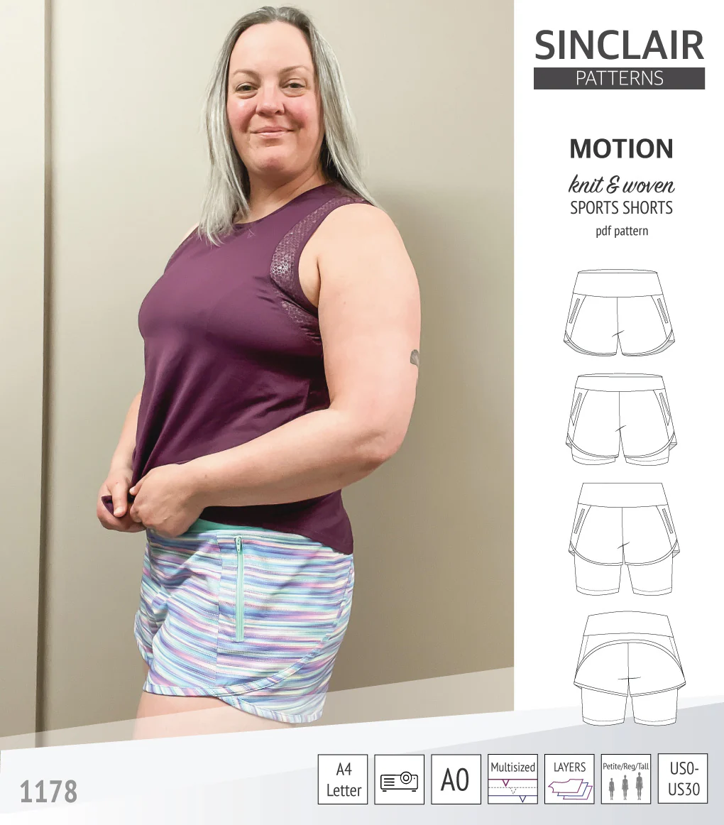 Motion woven sports shorts with contoured yoga waistband and underlay shorties (PDF) - Image 36