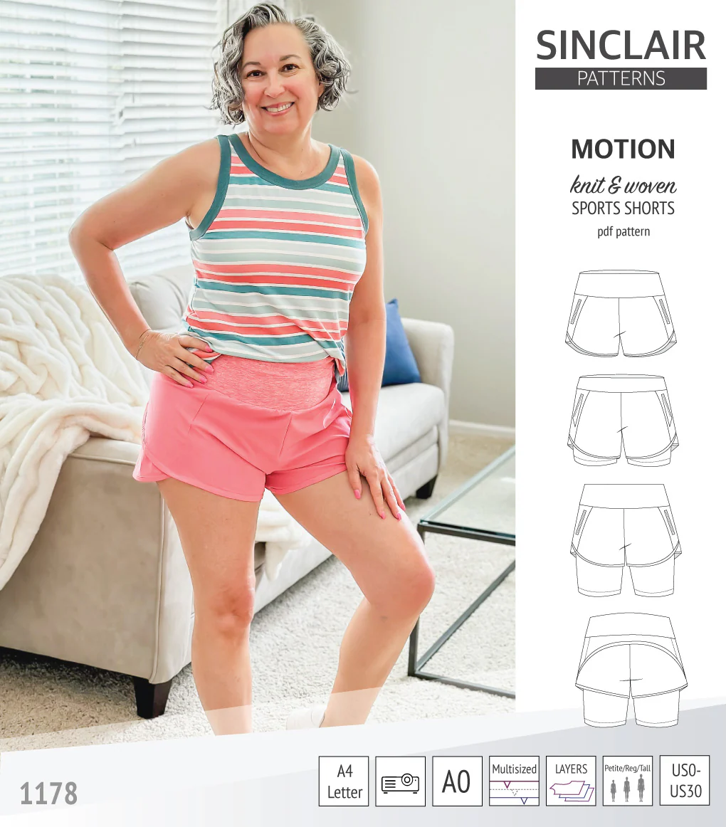 Motion woven sports shorts with contoured yoga waistband and underlay shorties (PDF) - Image 37